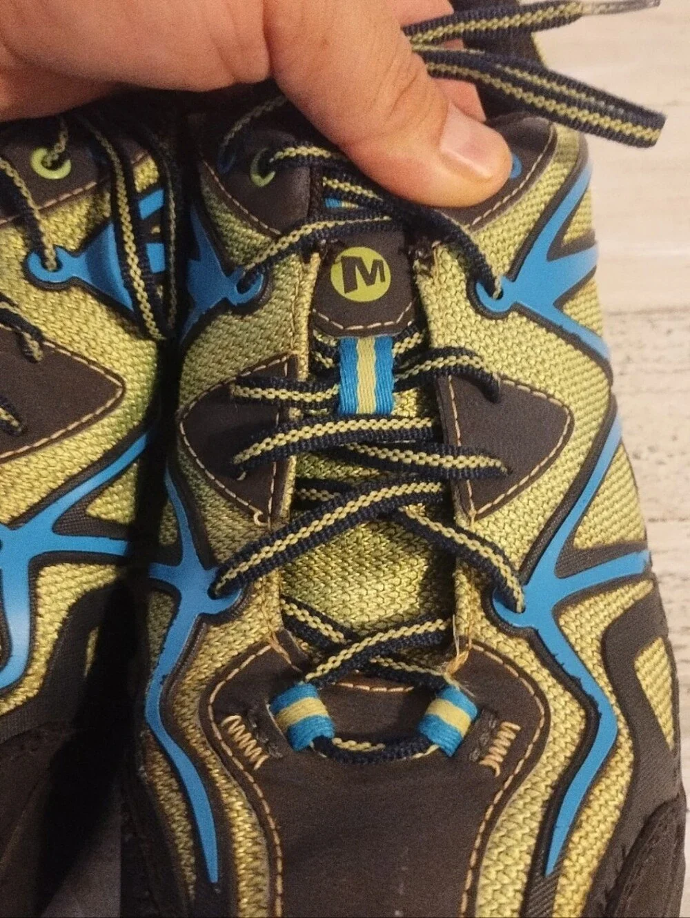 merrell capra sport hiking shoe( U.S.A size 10.5men) black and lime green used